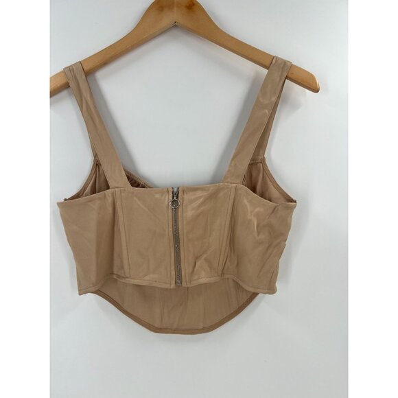 Zara Women M Tan Satin Ruched Corset Top Cropped Bustier Cami Lingerie Style - Picture 2 of 11